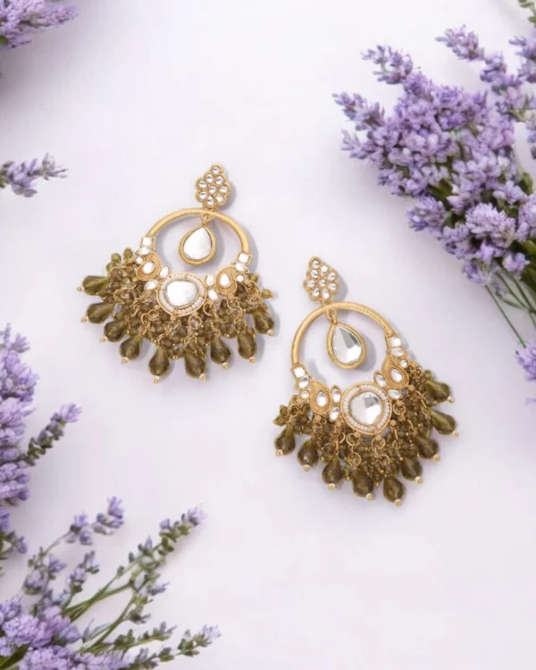 Olive Green Pearl Kundan Earrings