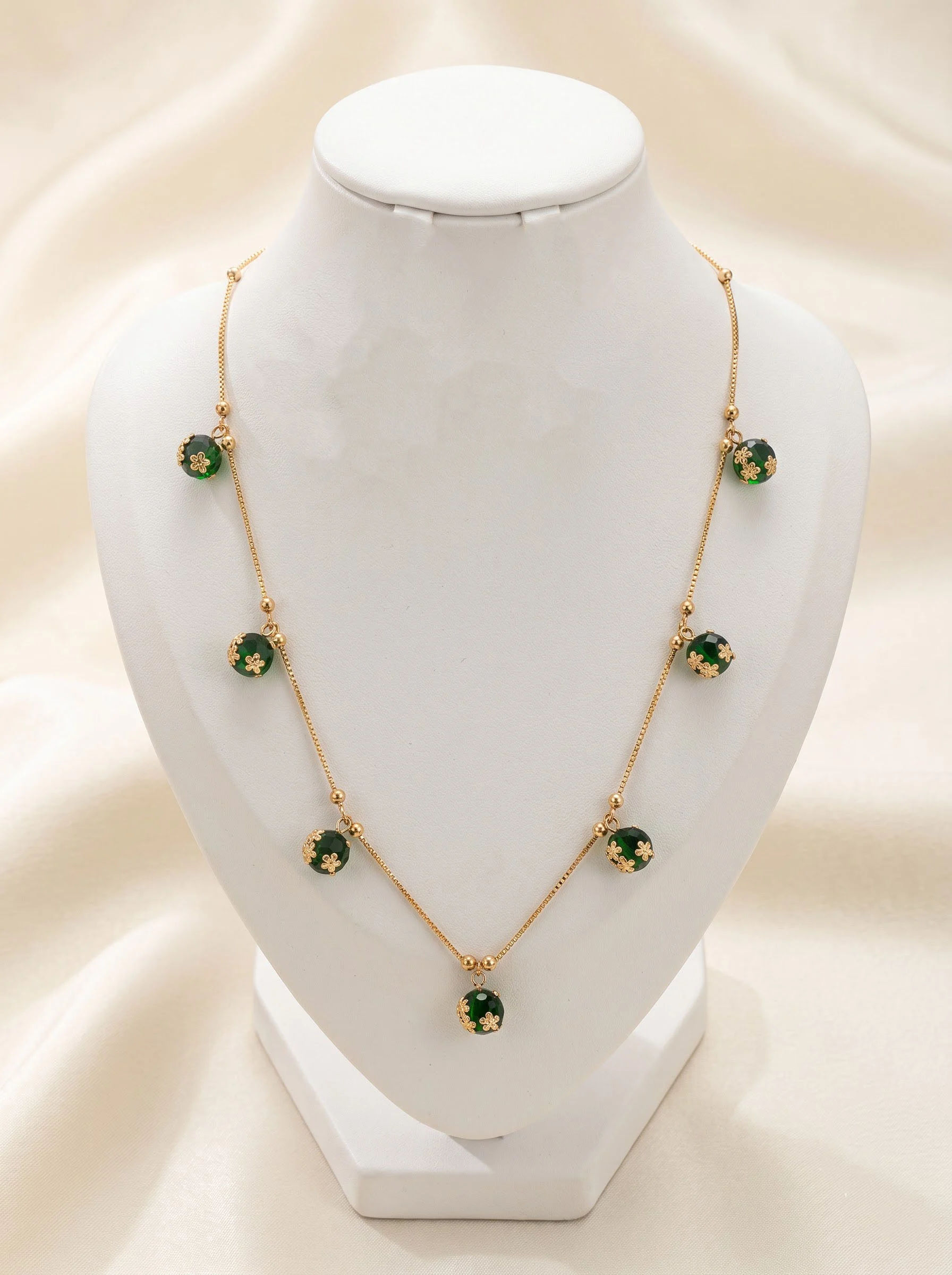 Gold Green Floral Necklace - Image 2
