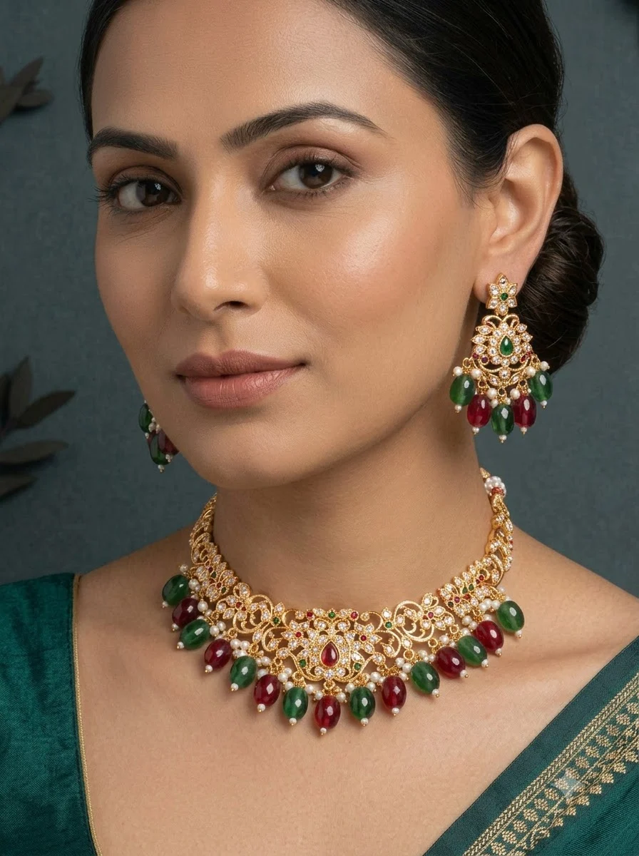 Red and Green Bead Necklace Set - Image 6