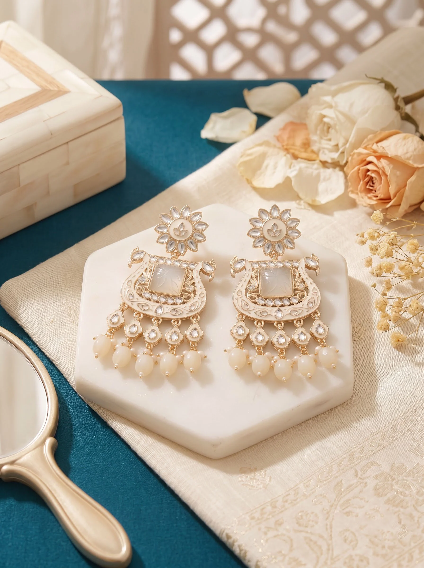 White Stone Gold Plated Earrings - Image 2