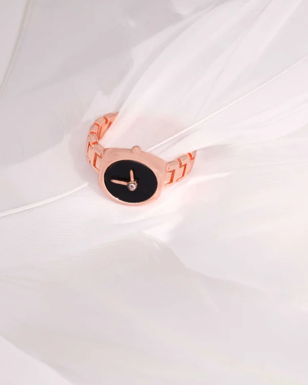Rose Gold Black Dial Watch Ring