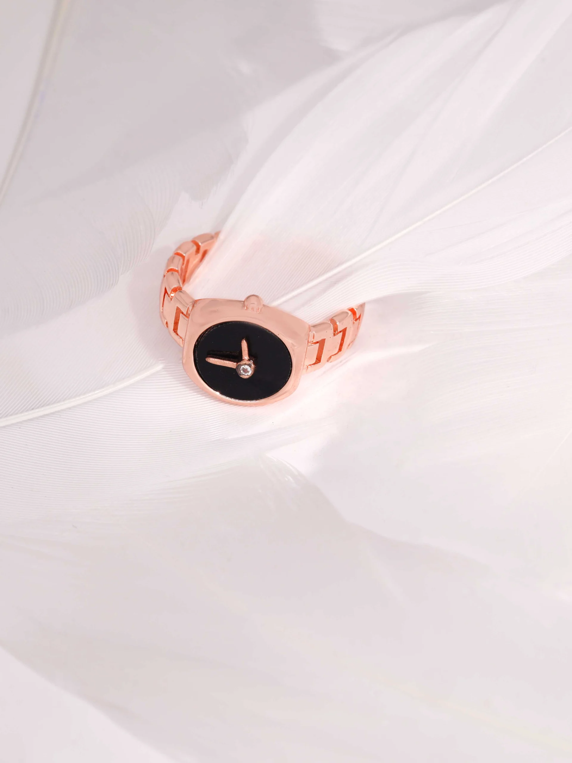 Rose Gold Black Dial Watch Ring