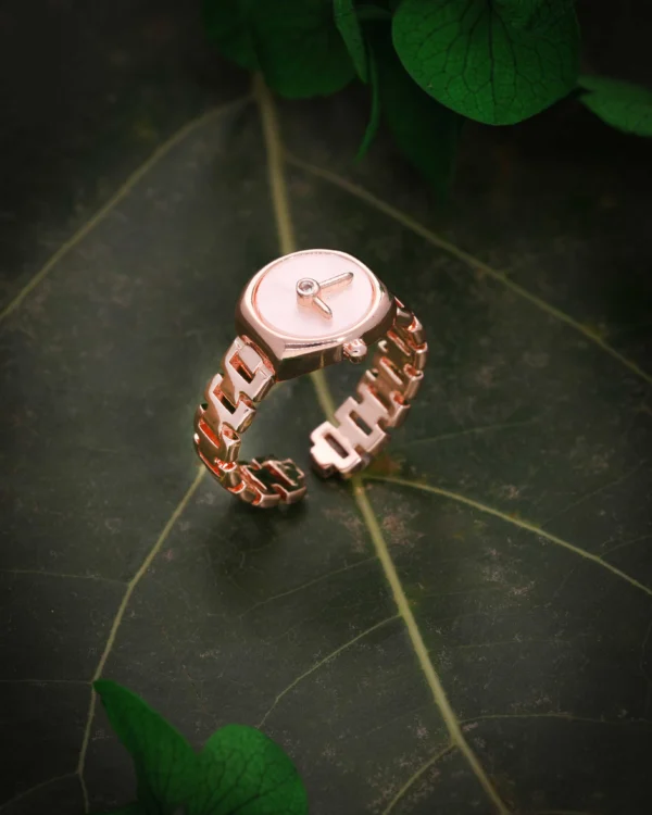 Rose Gold White Dial Watch Ring