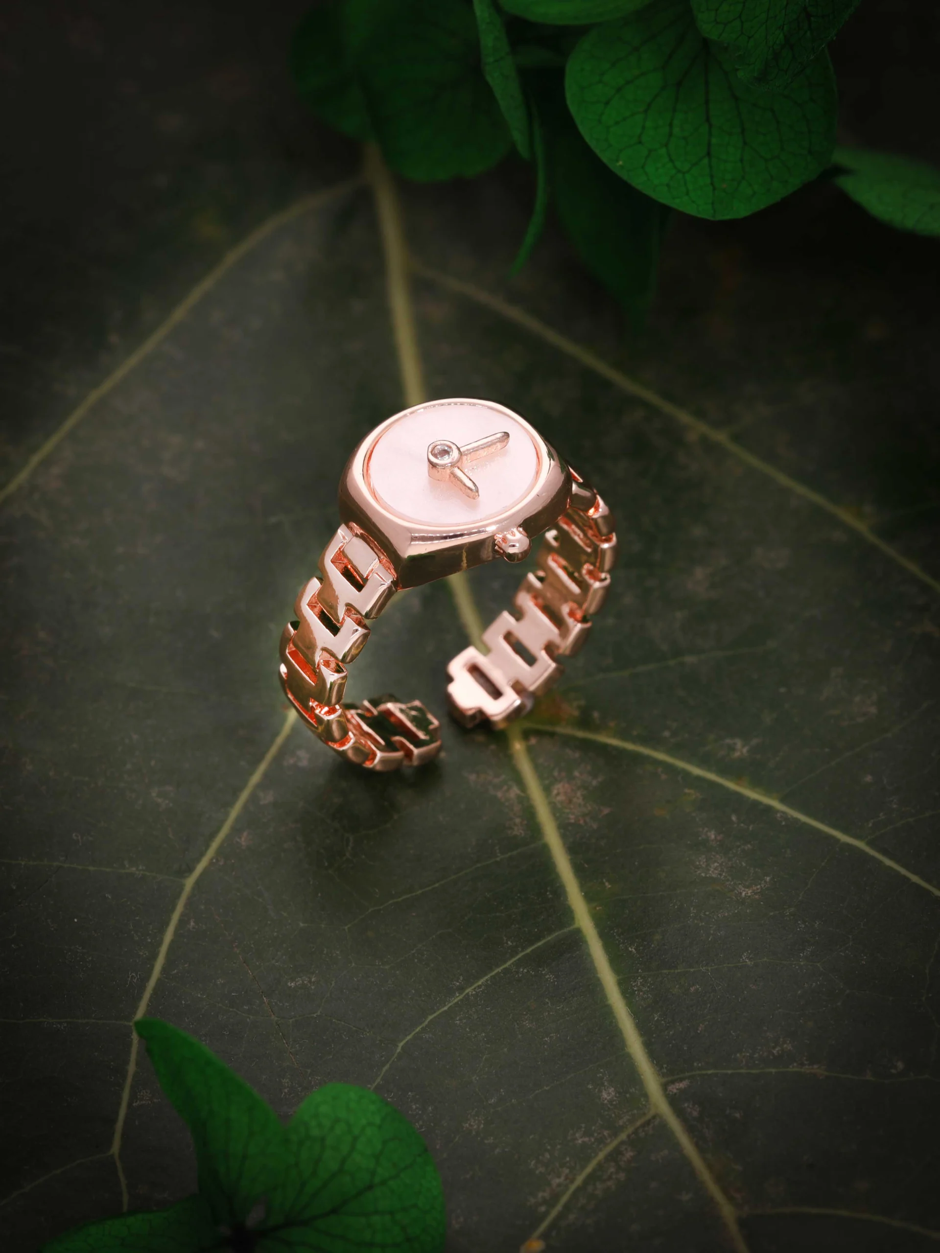 Rose Gold White Dial Watch Ring