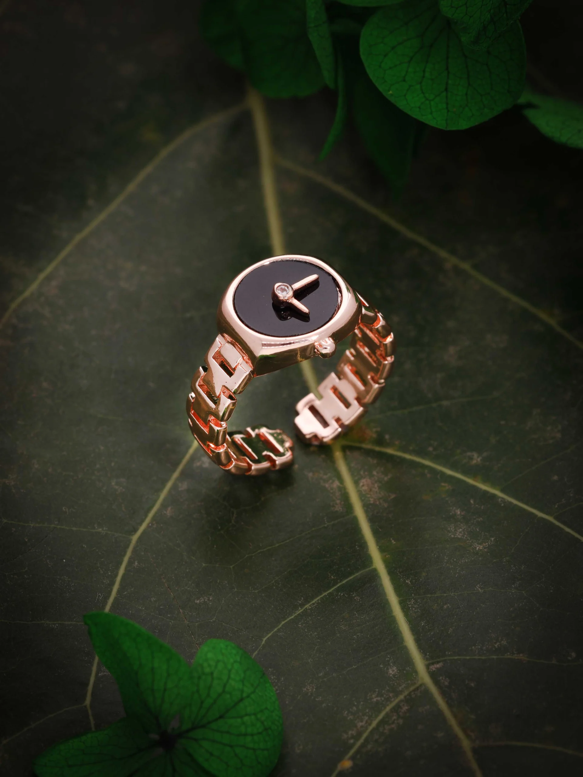 Rose Gold Black Dial Watch Ring - Image 2