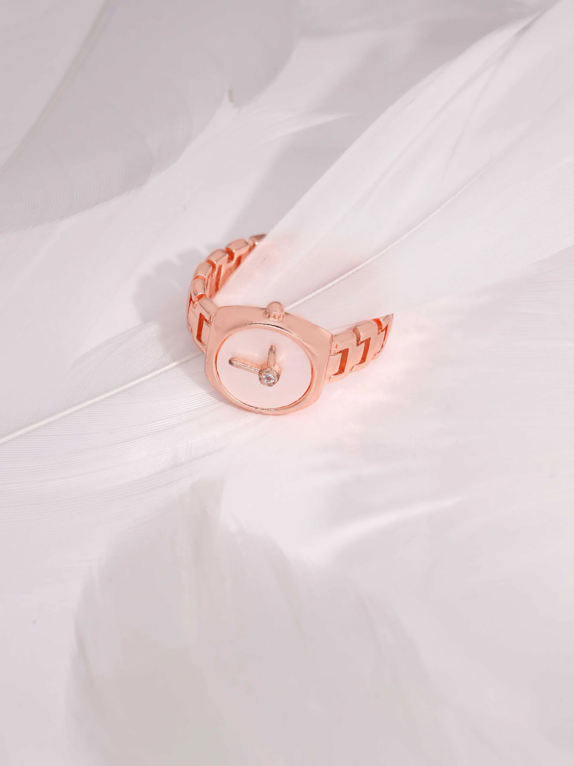 Rose Gold White Dial Watch Ring - Image 2