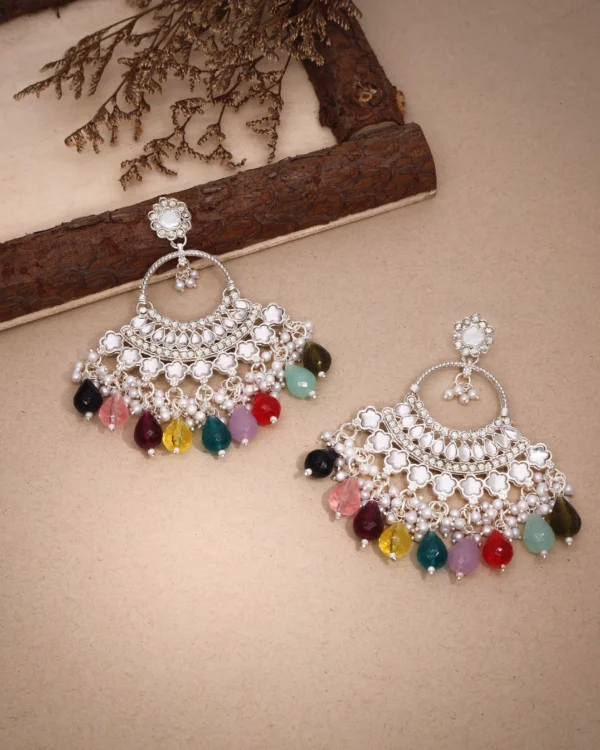 Multi Kundan Chandbali Earrings
