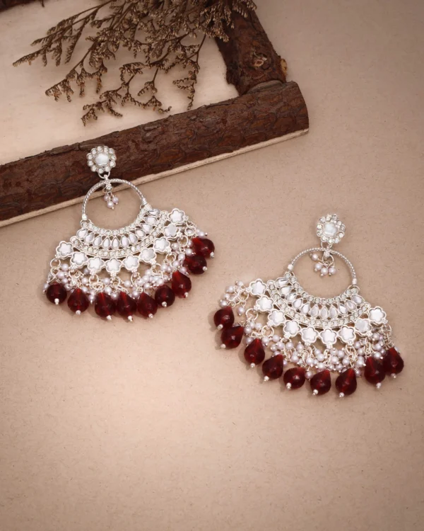 Maroon Kundan Chandbali Earrings