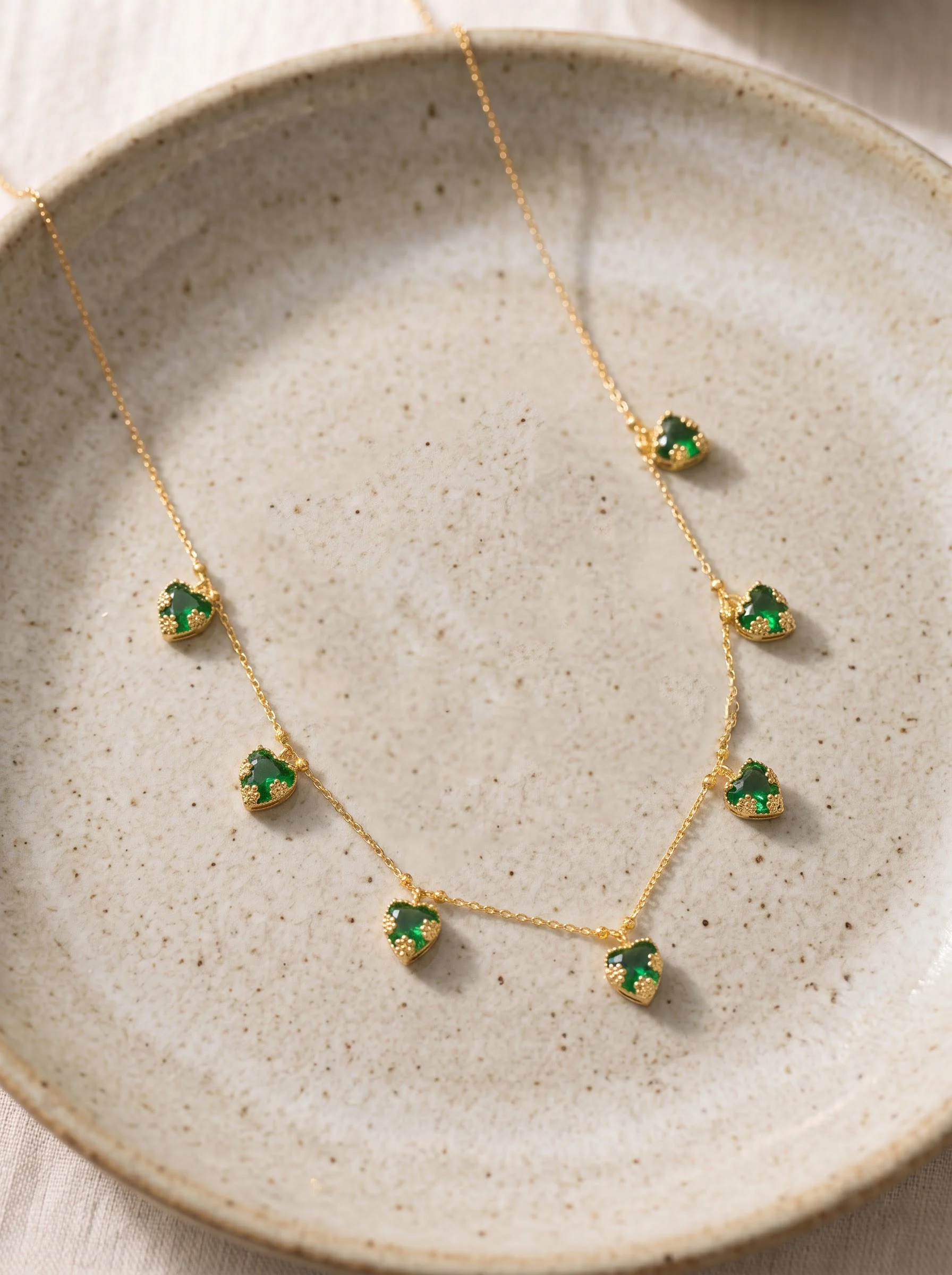 Gold Green Heart Necklace - Image 5