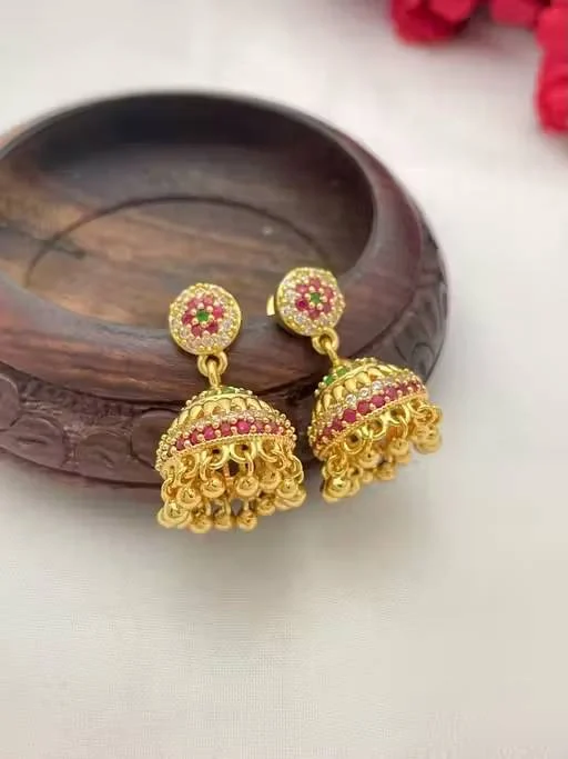 Elegant Gold Jhumka Earrings - Image 5