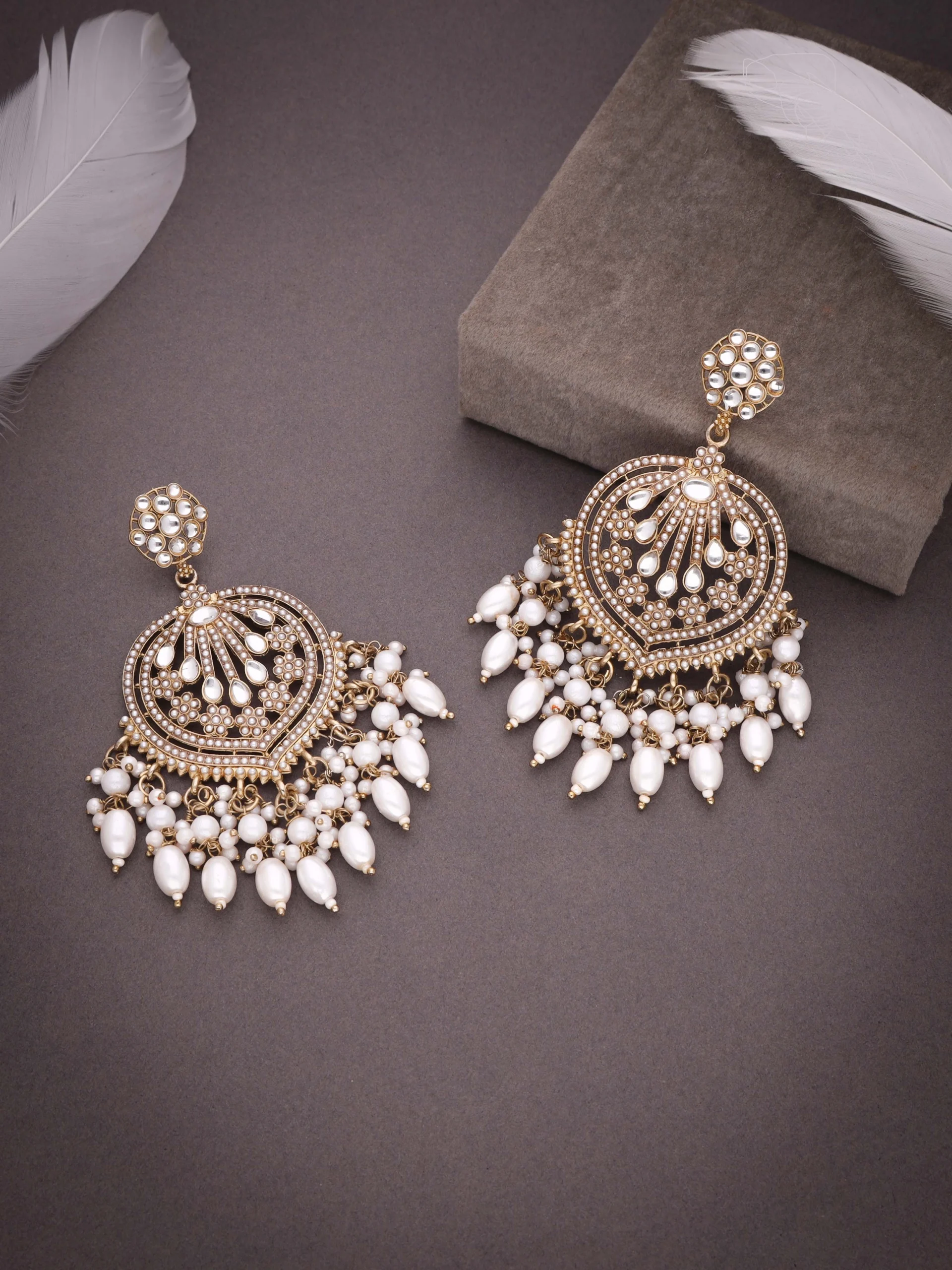 White Pearl Chandbali Earring - Image 2