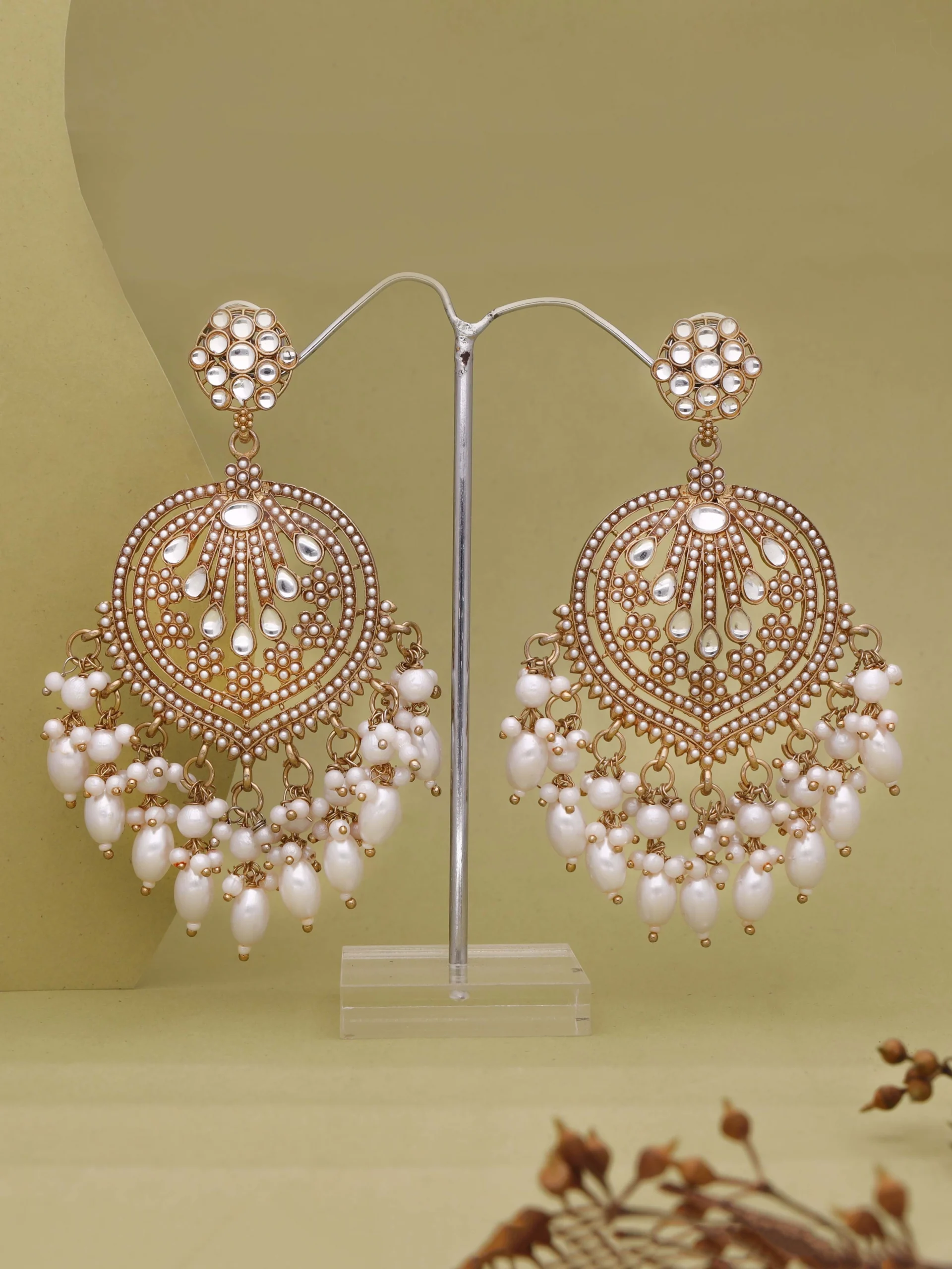 White Pearl Chandbali Earring - Image 5