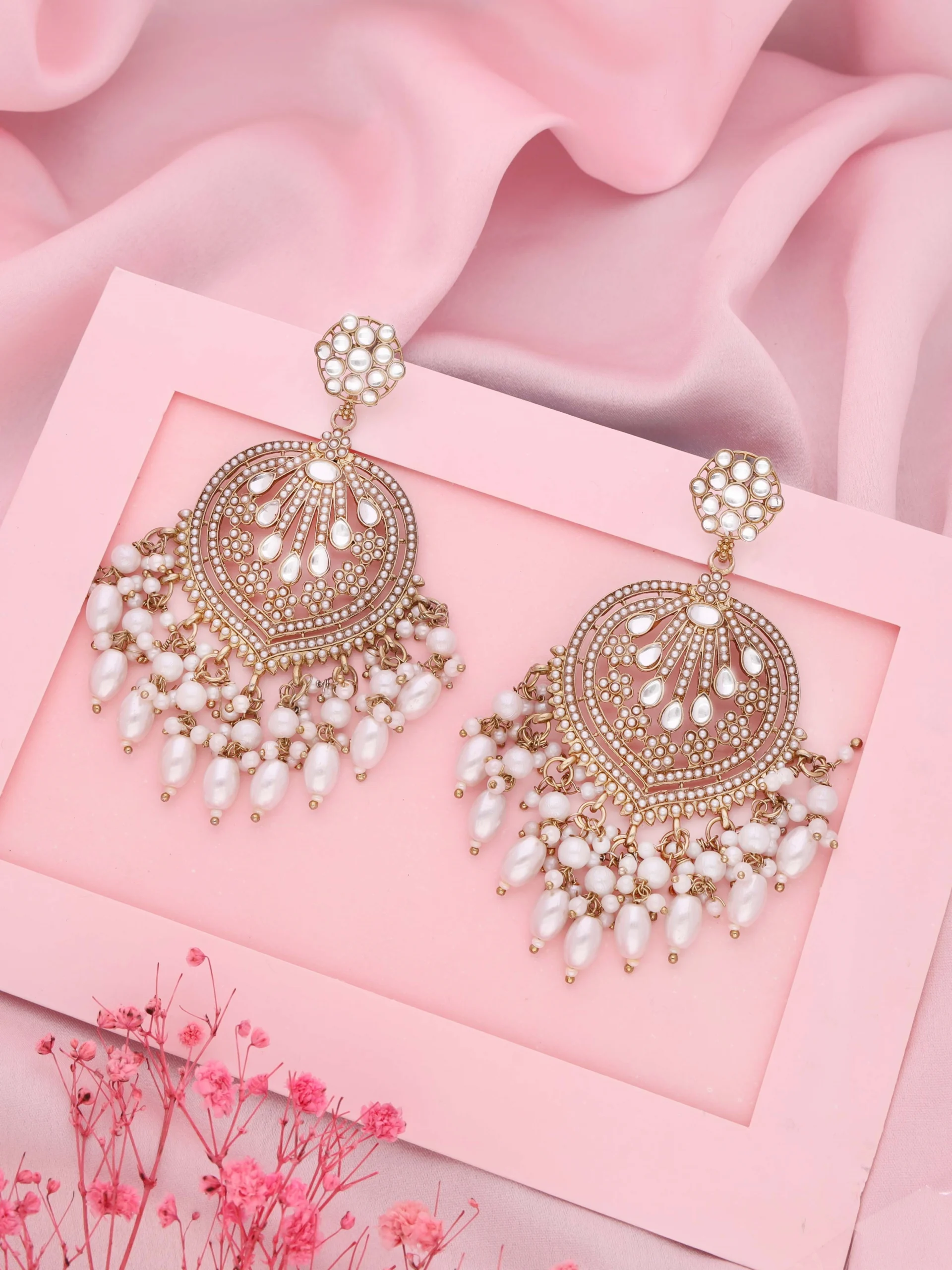 White Pearl Chandbali Earring - Image 3