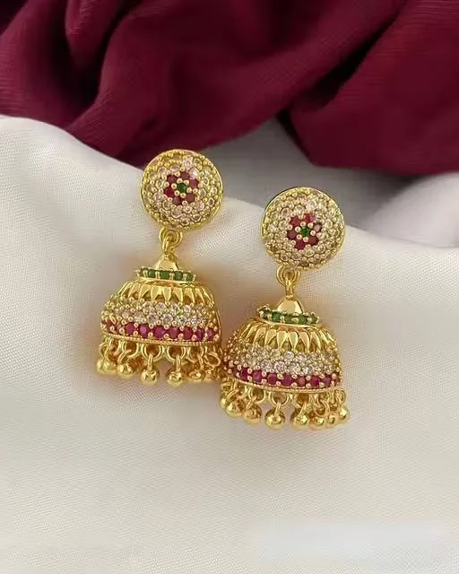Elegant Gold Jhumka Earrings - Image 3