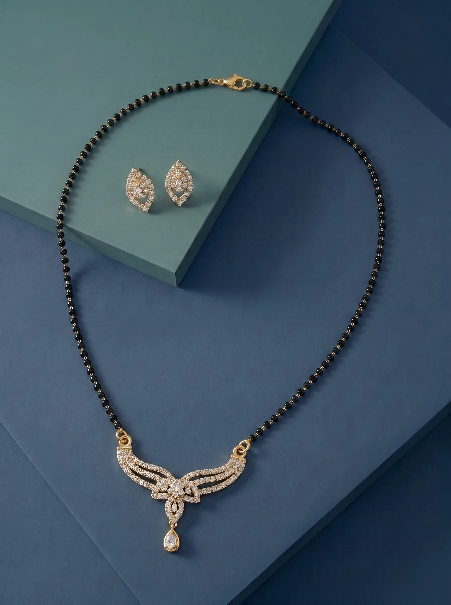 Golden Floral Curve Mangalsutra - Image 2