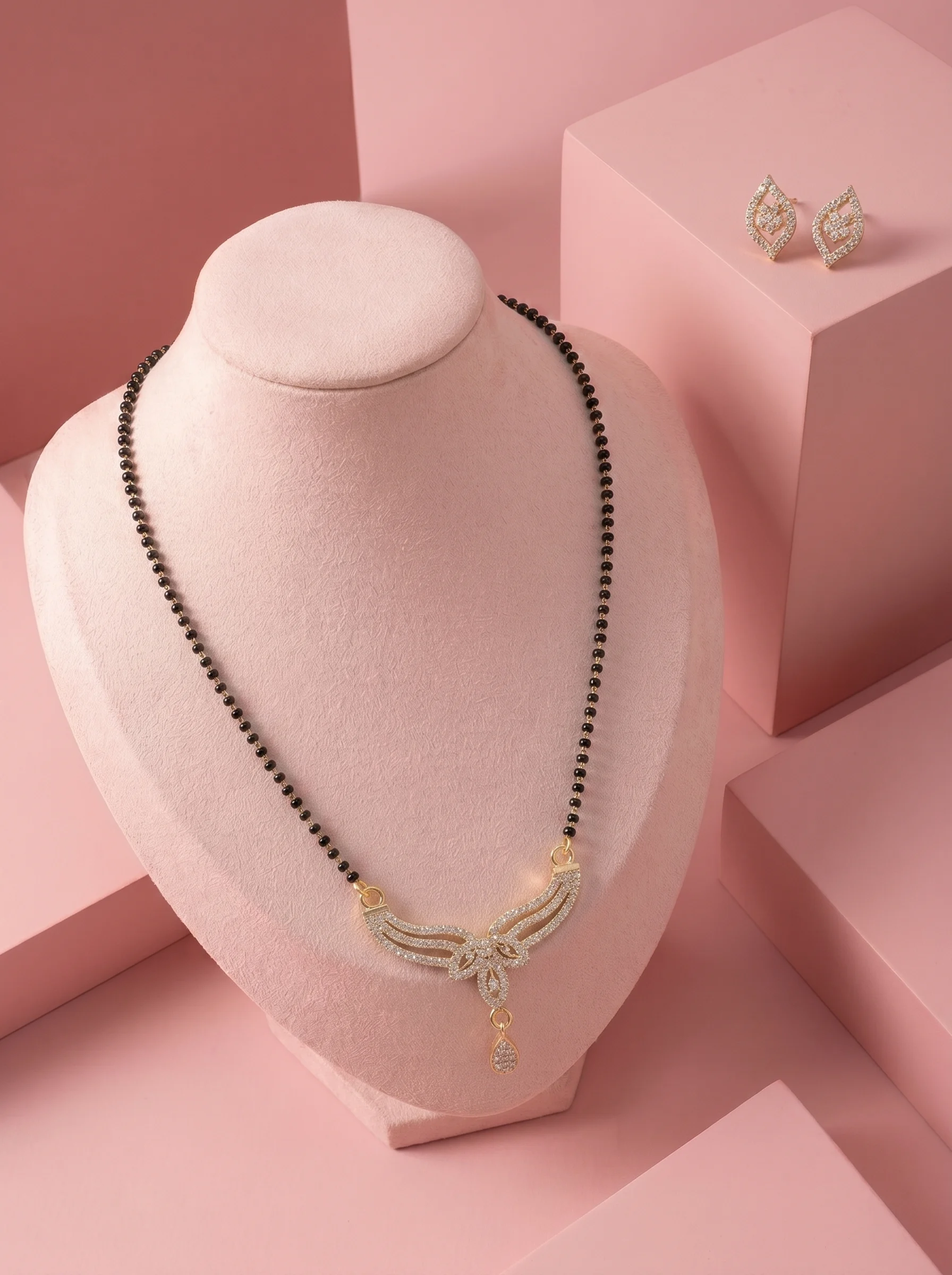 Golden Floral Curve Mangalsutra - Image 3