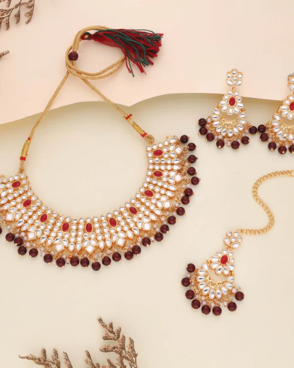 Maroon Bead Necklace Set