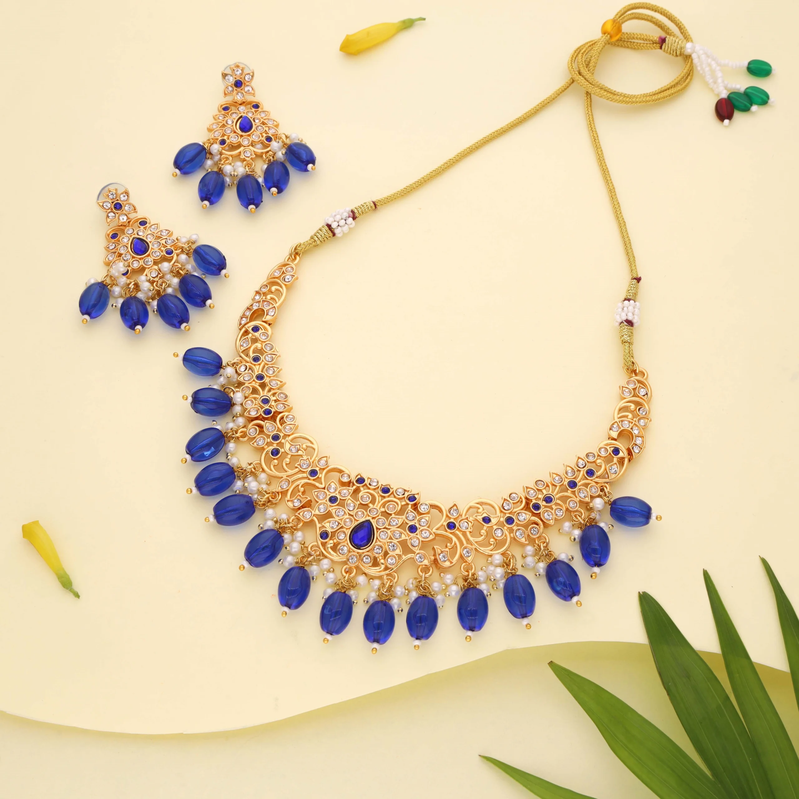 Royal Blue Bead Necklace Set - Image 4