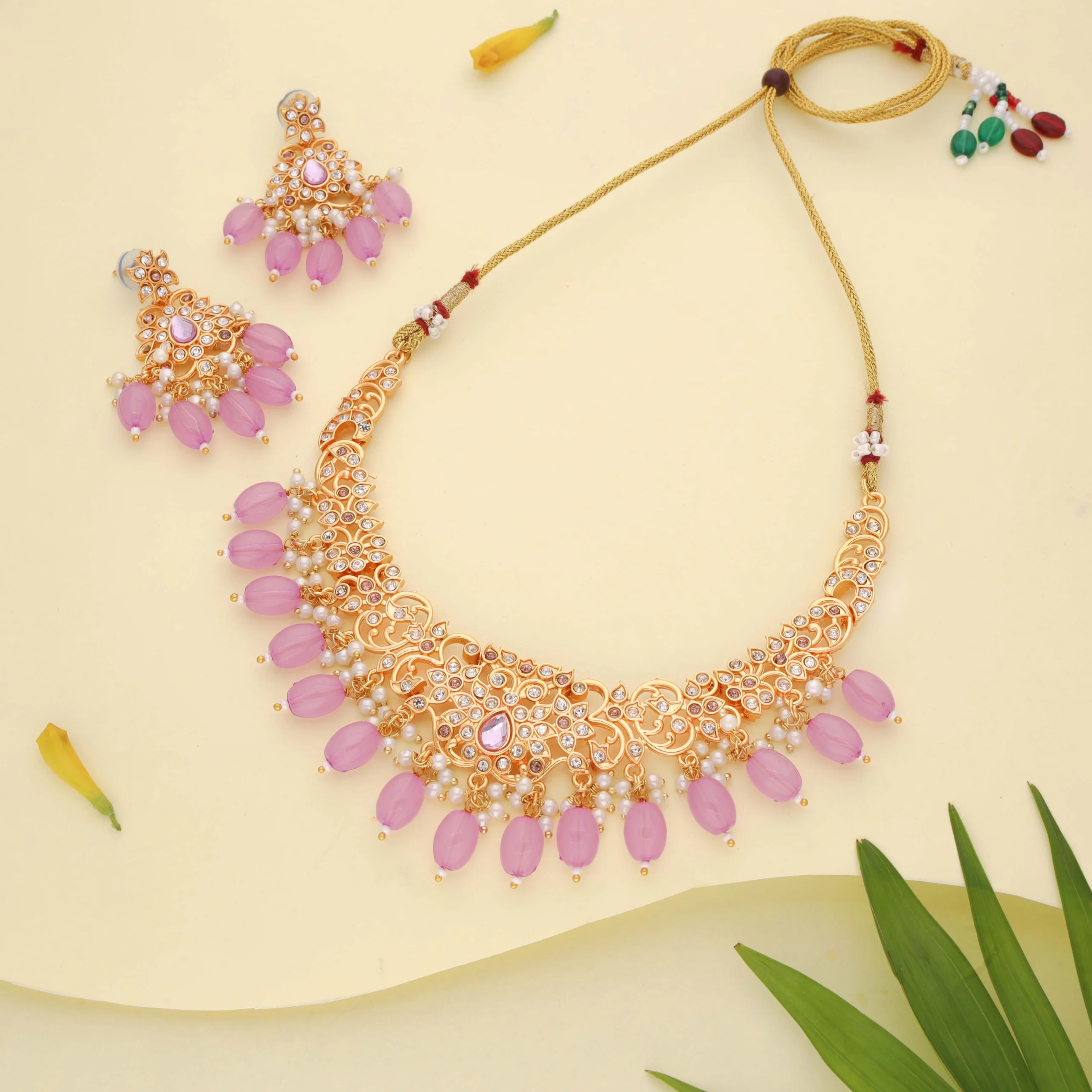 Lilac Drop Stone Necklace Set - Image 4