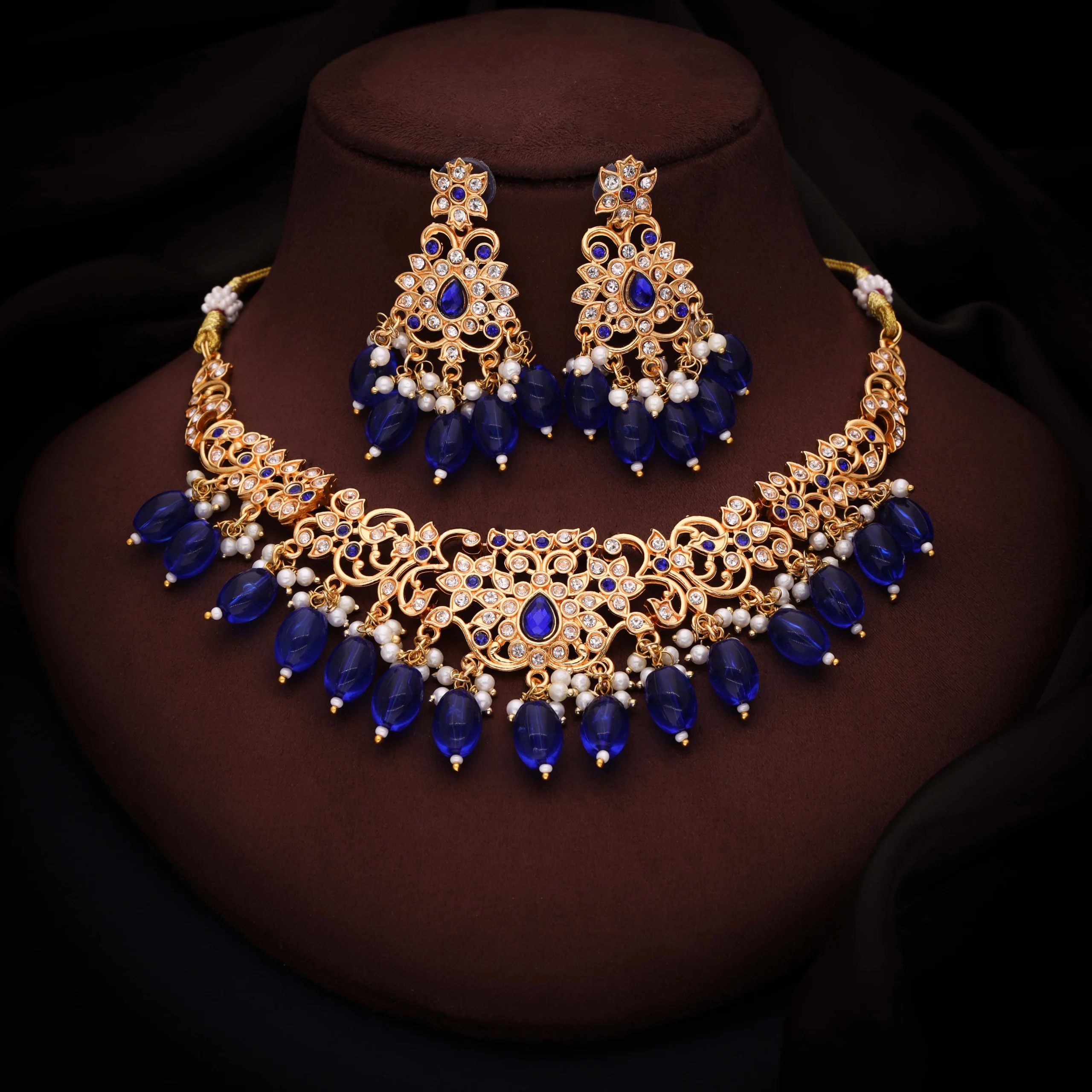 Royal Blue Bead Necklace Set - Image 3