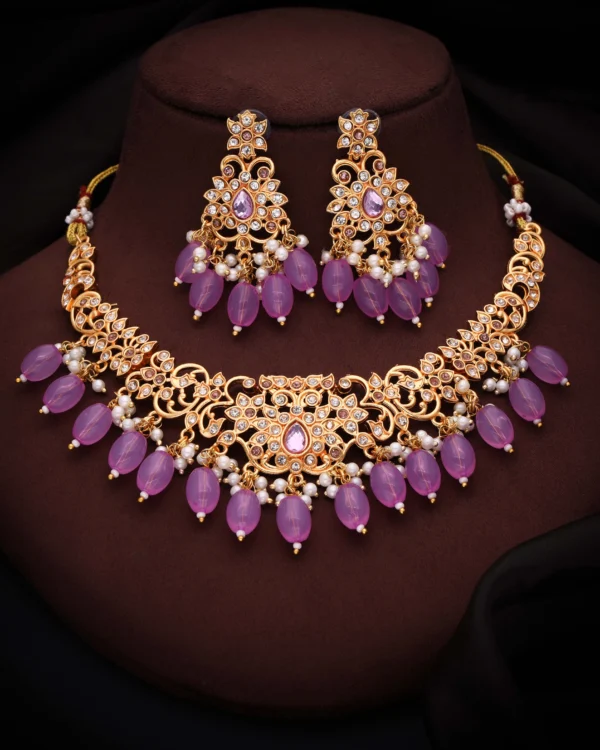 Lilac Drop Stone Necklace Set