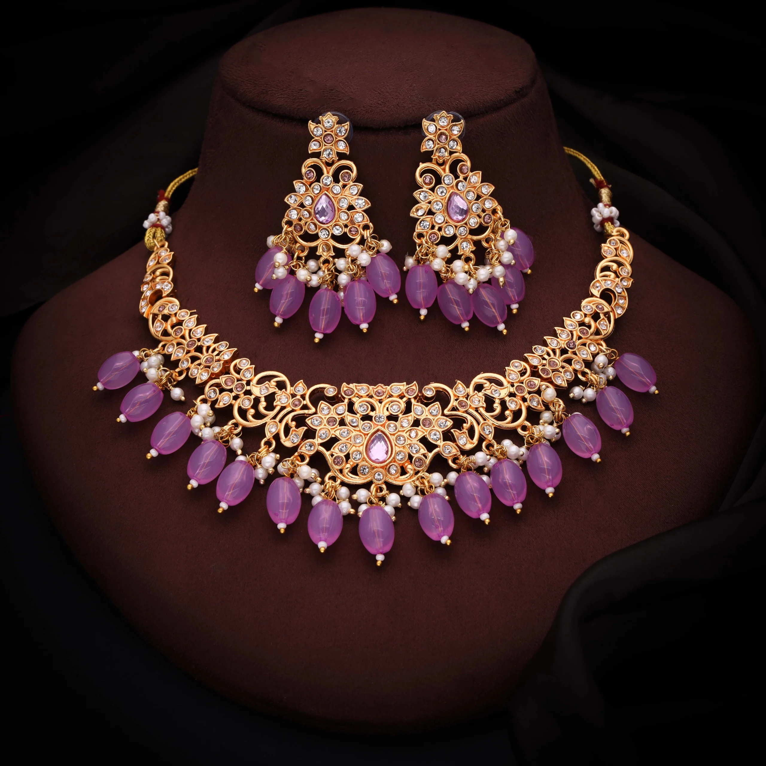 Lilac Drop Stone Necklace Set