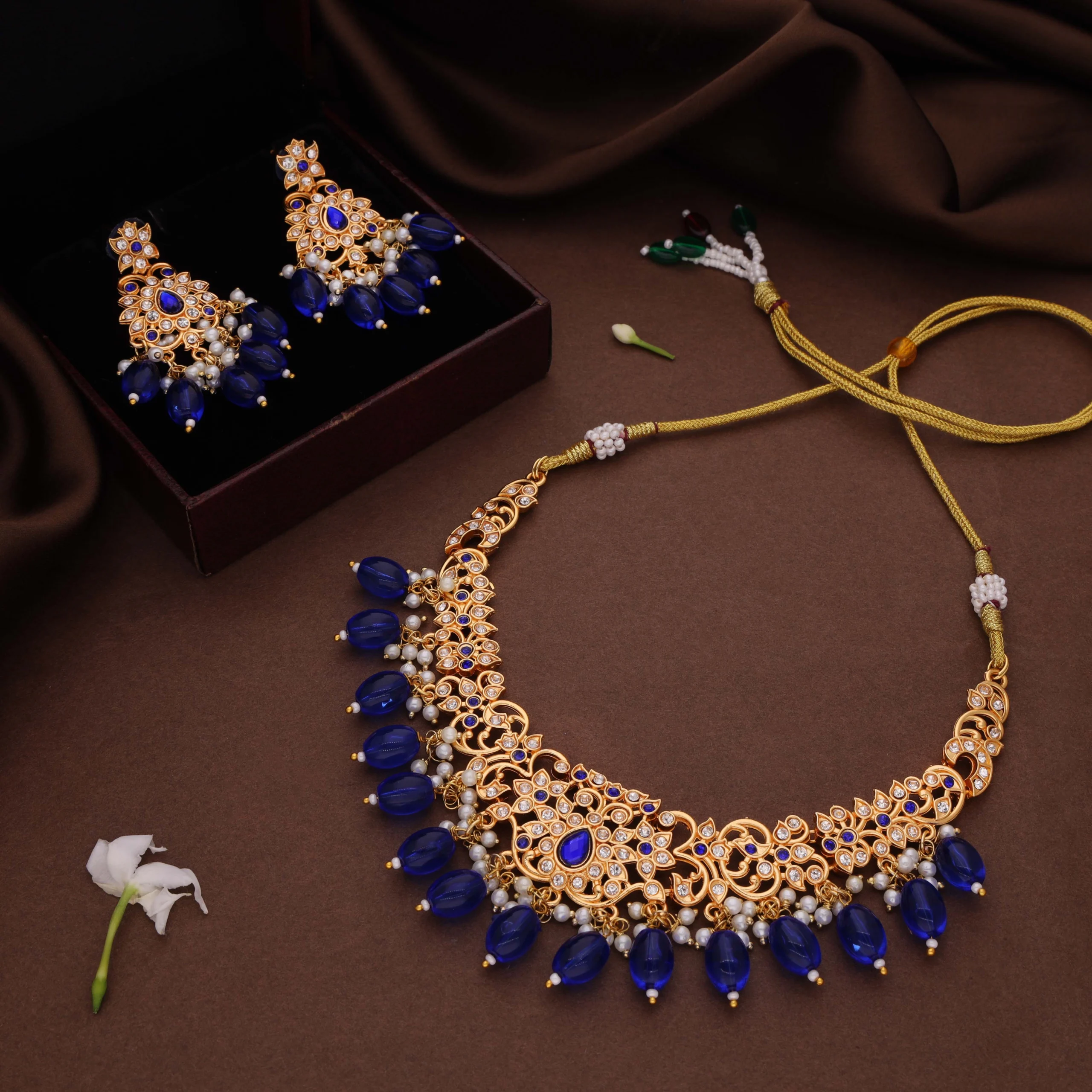 Royal Blue Bead Necklace Set