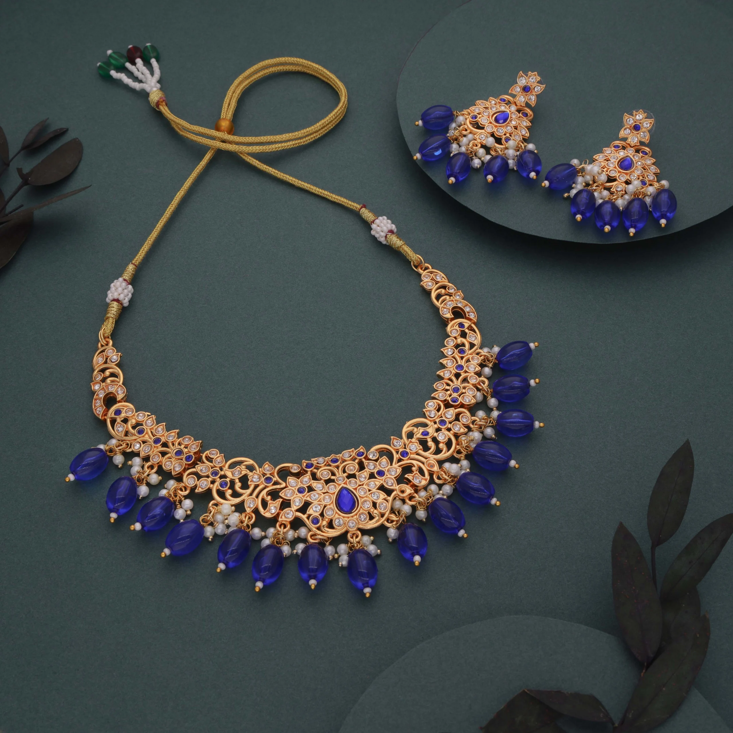 Royal Blue Bead Necklace Set - Image 2