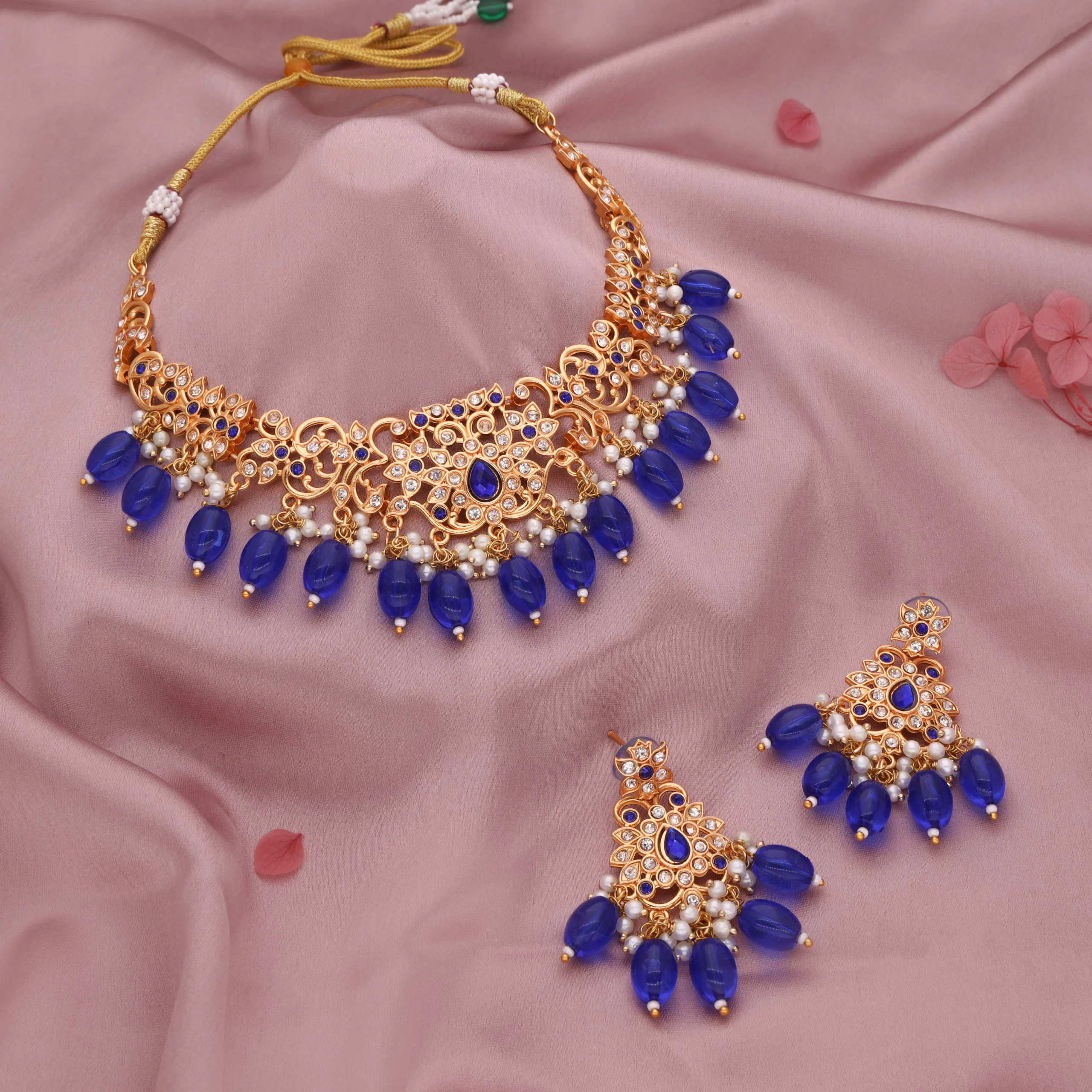 Royal Blue Bead Necklace Set - Image 5