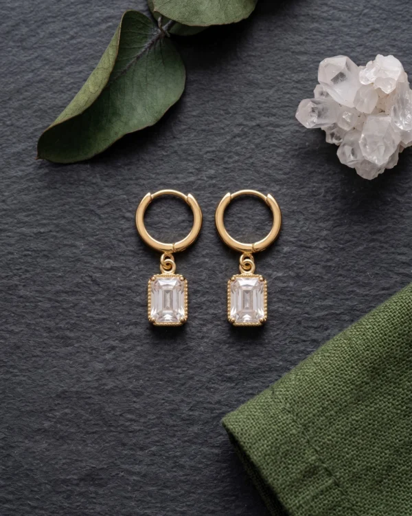 Gold Hoop Crystal Drop Earrings