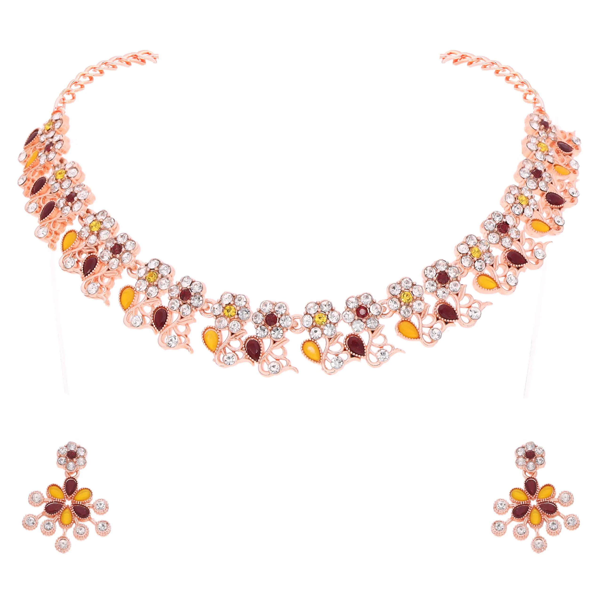 Yellow and Maroon Floral Necklace Set (Copy) - Image 7