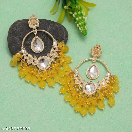 Yellow Pearl Kundan Earrings