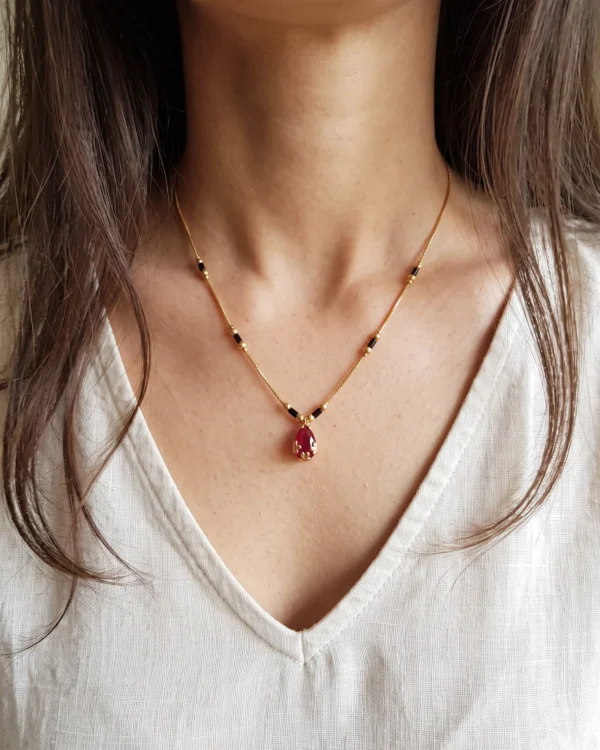 Gold Red Teardrop Necklace