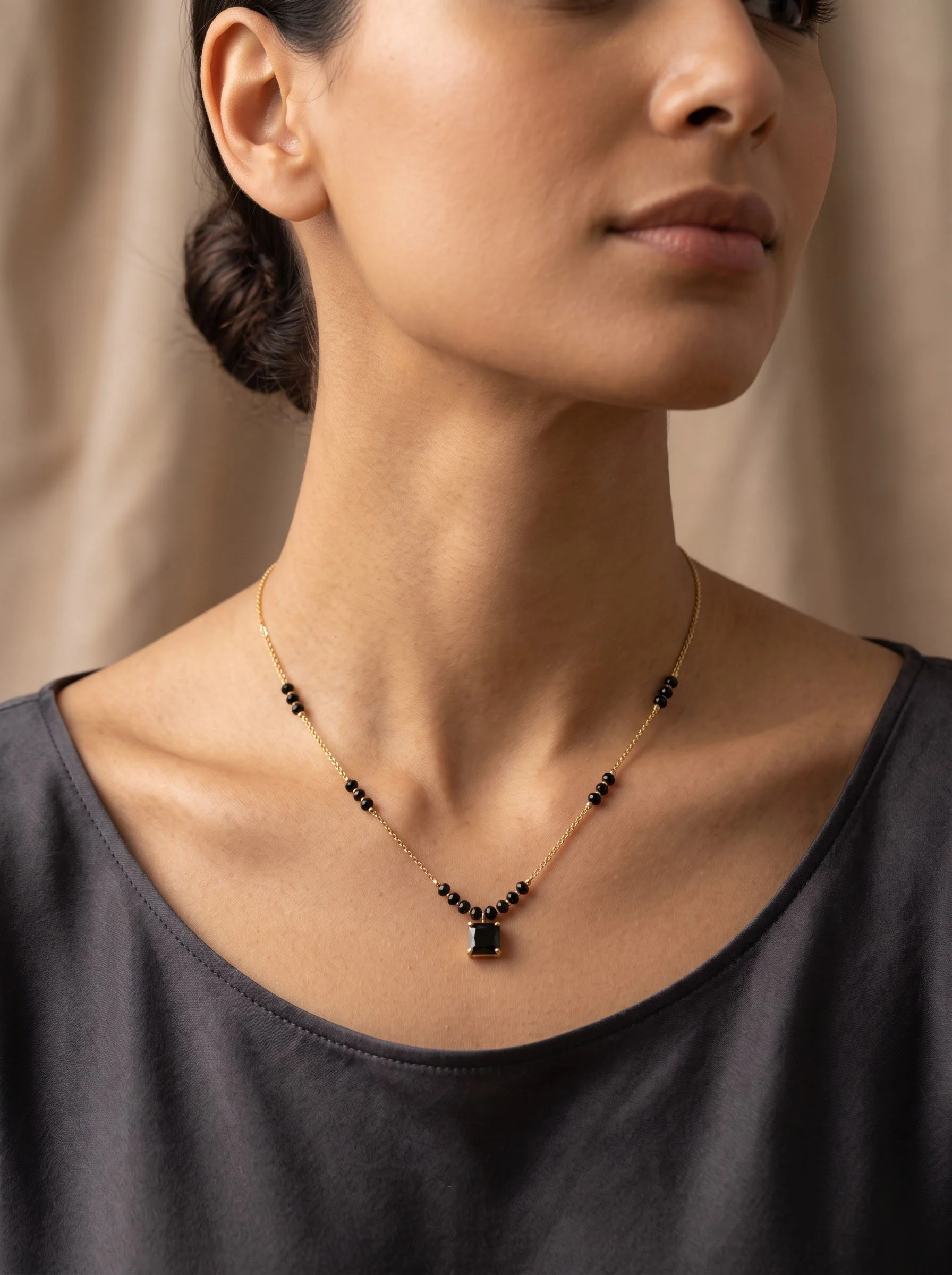 Black Square Gold Necklace - Image 2