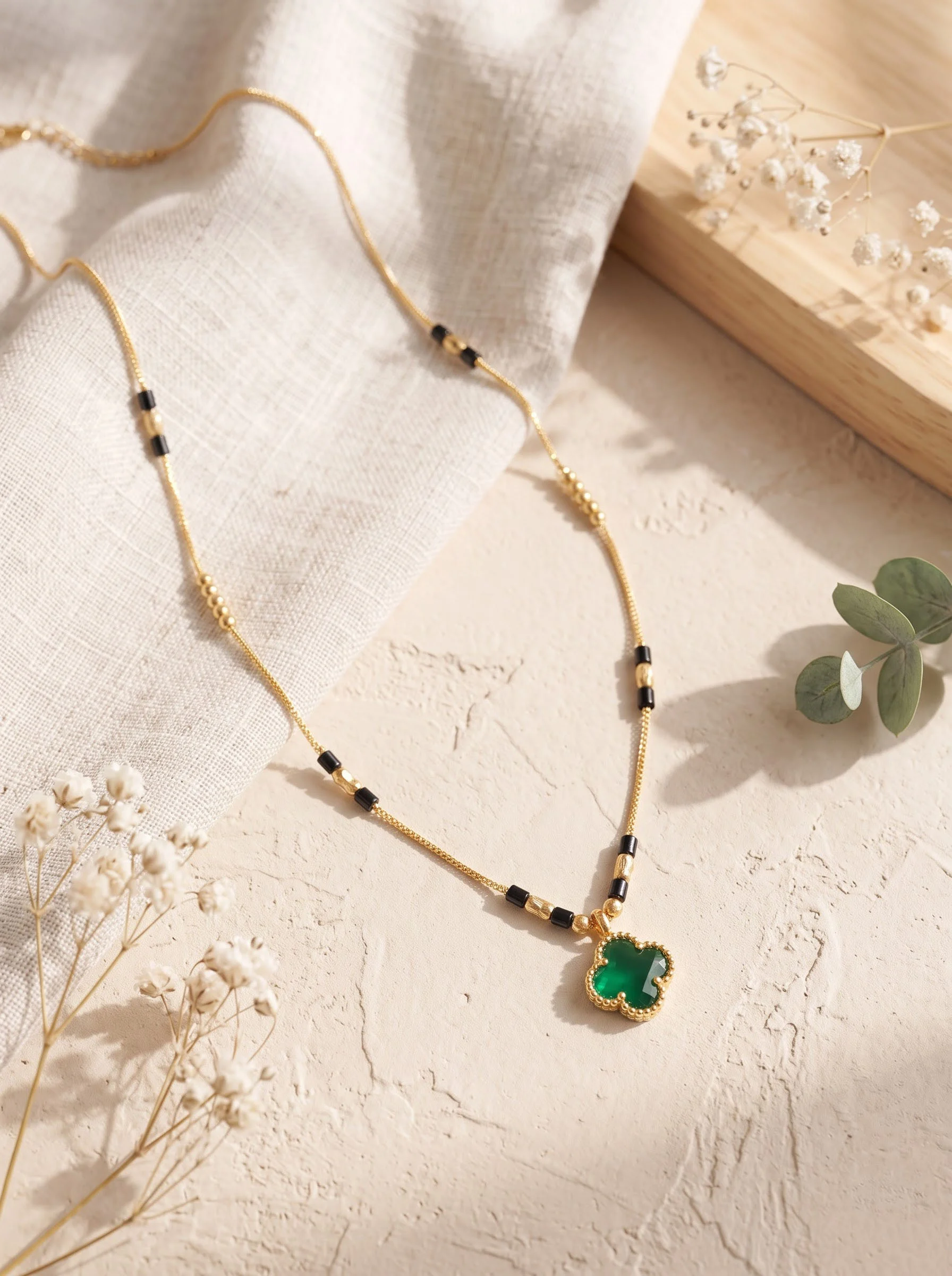 Emerald Flower Charm Necklace - Image 2