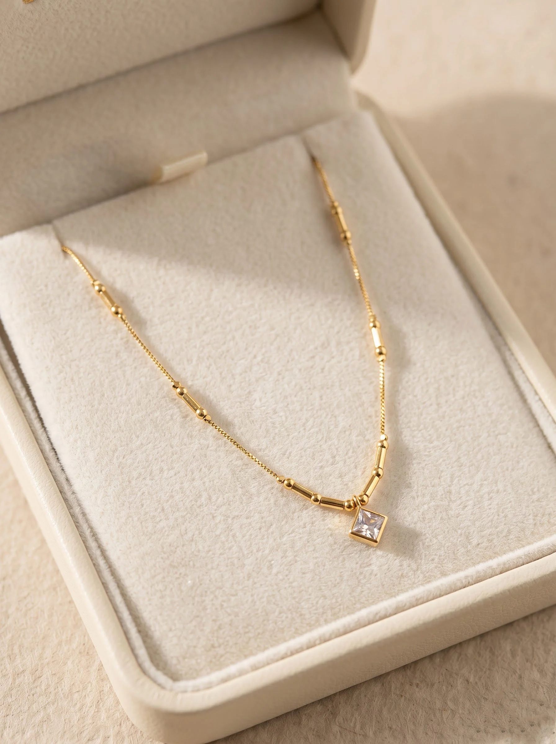 Square Solitaire Gold Necklace - Image 2