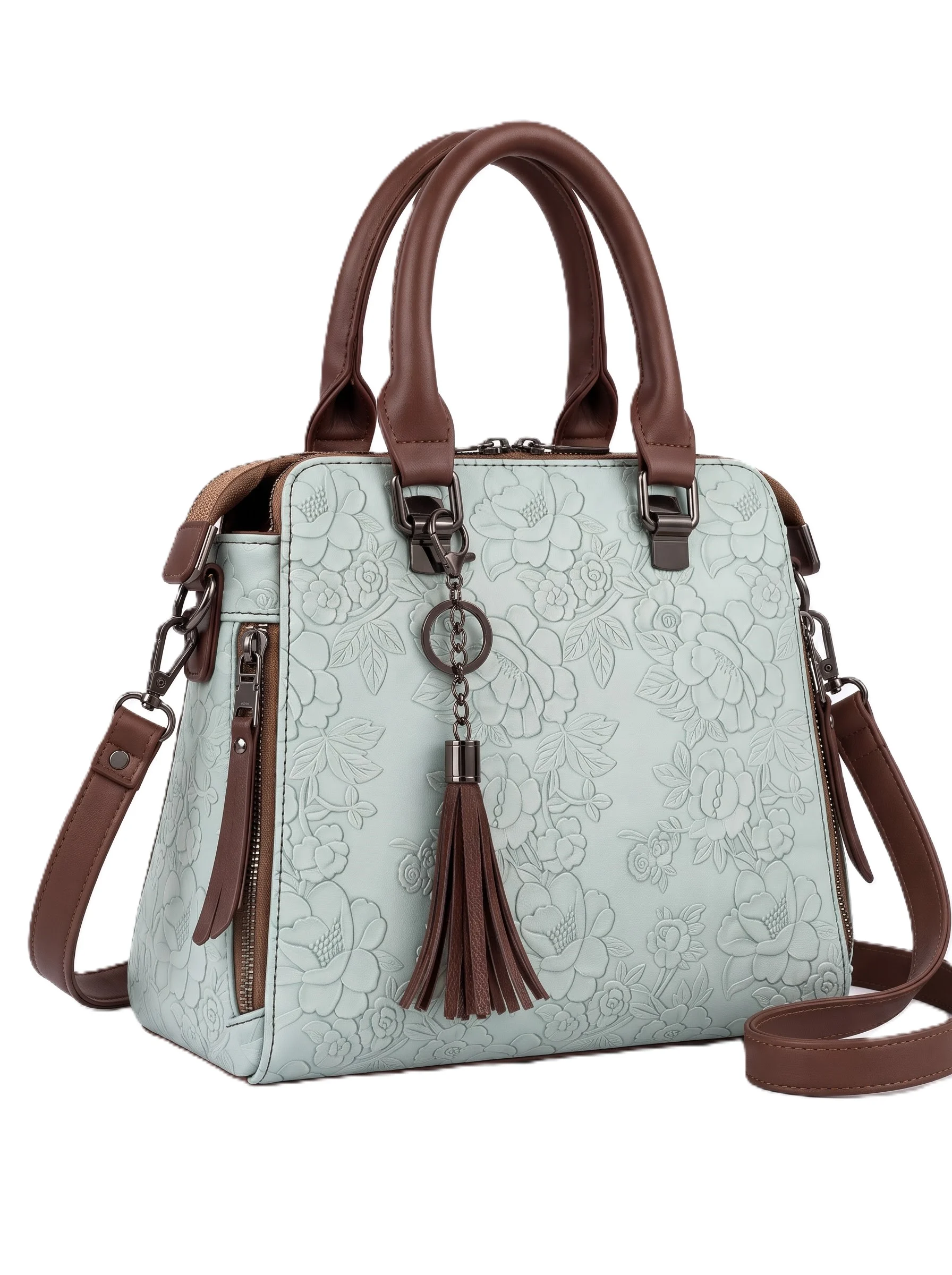 Floral Embossed Mint Handbag - Image 2