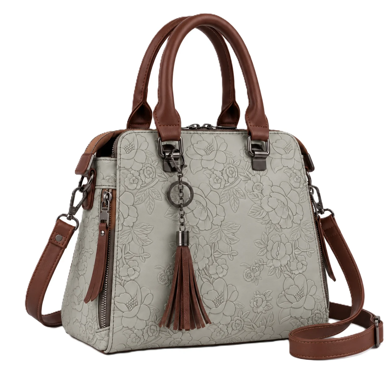 Grey Floral Embossed Handbag - Image 2