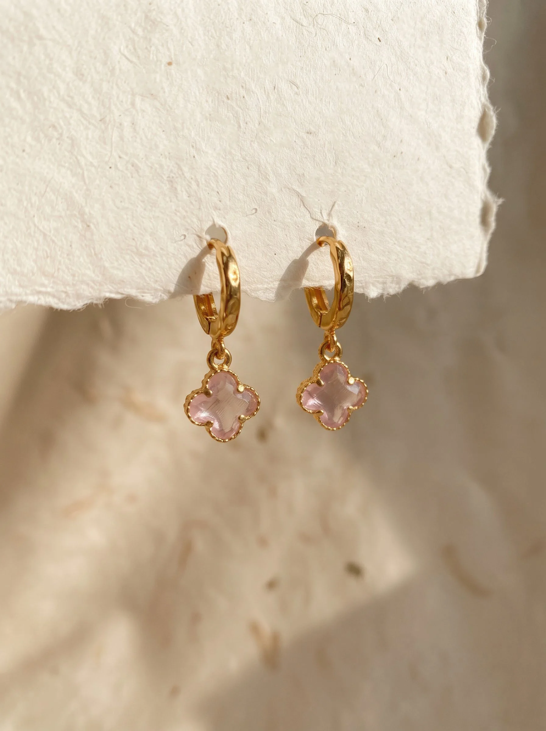 Golden Pink Clover Drop Earrings - Image 2