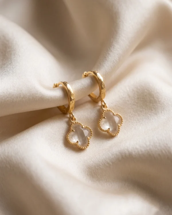 Gold Crystal Clover Earrings
