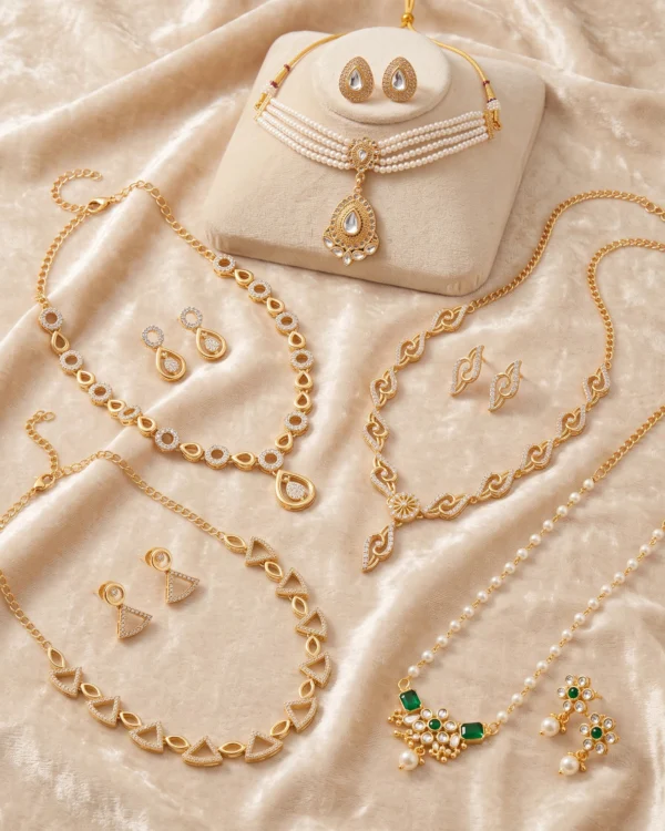 Gold Tone Pearl Emerald Necklace