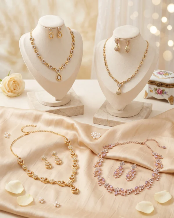 Gold Tone Floral Crystal Necklace