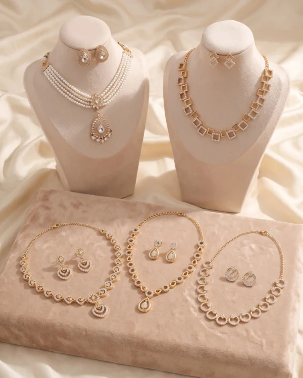 Gold Tone Pearl Geometric Necklace