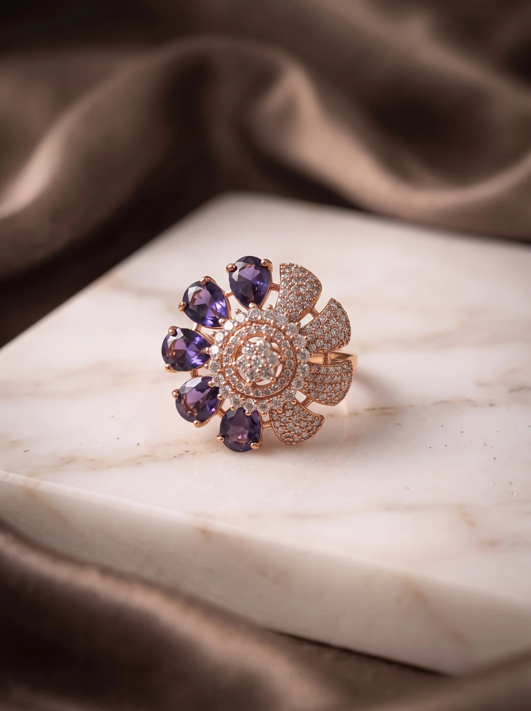 American Diamond Floral Cocktail Ring - Image 2