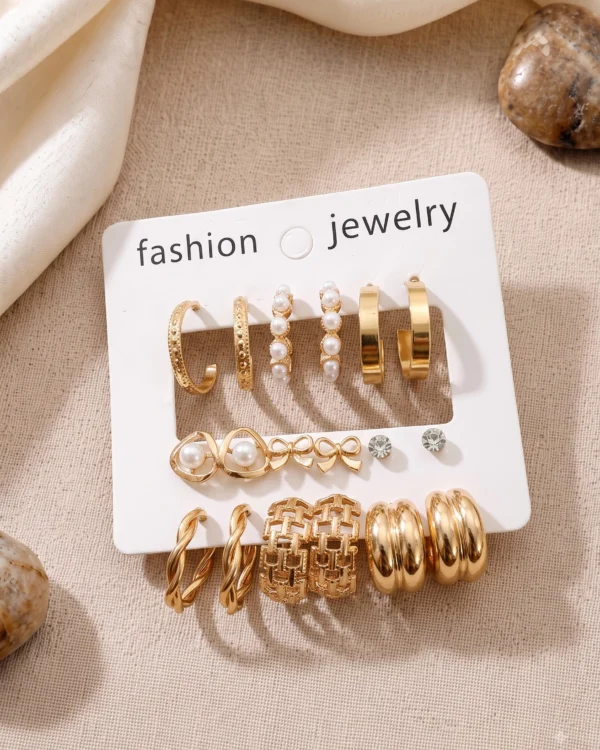 Golden Pearl Hoop Earrings Combo Set