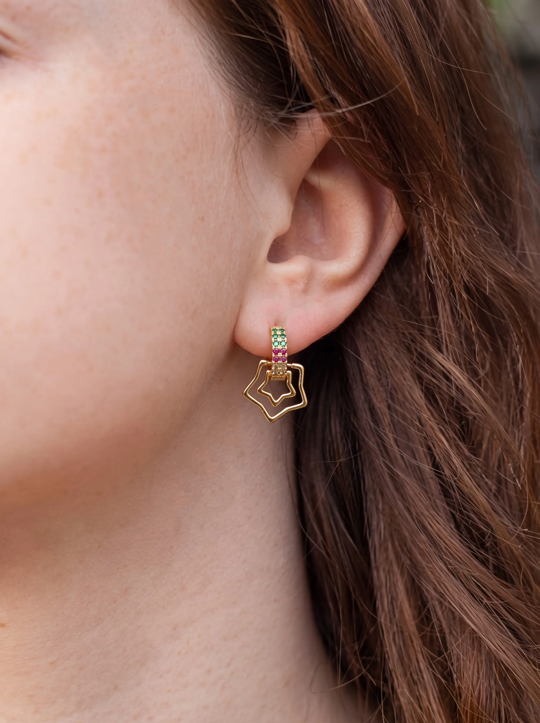 Golden Multicolor Geometric Earrings - Image 2