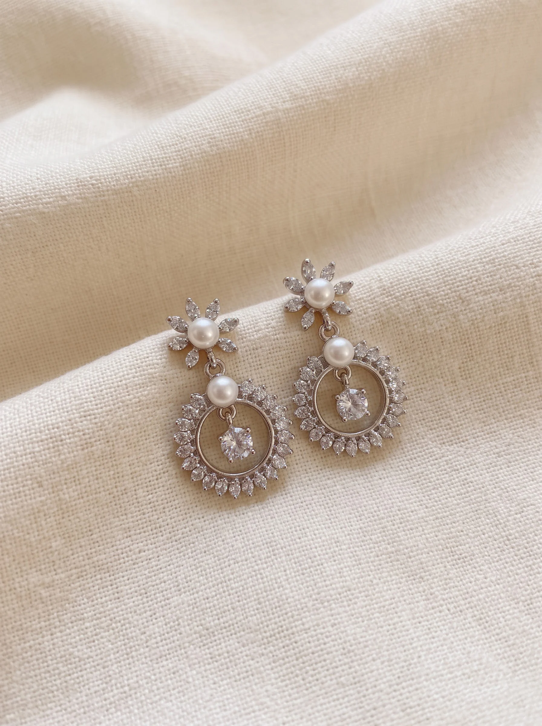Floral Pearl Circle Earrings - Image 2