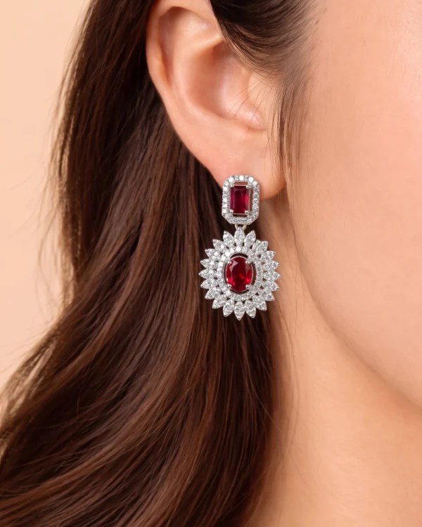 Gold Red Stone Earrings