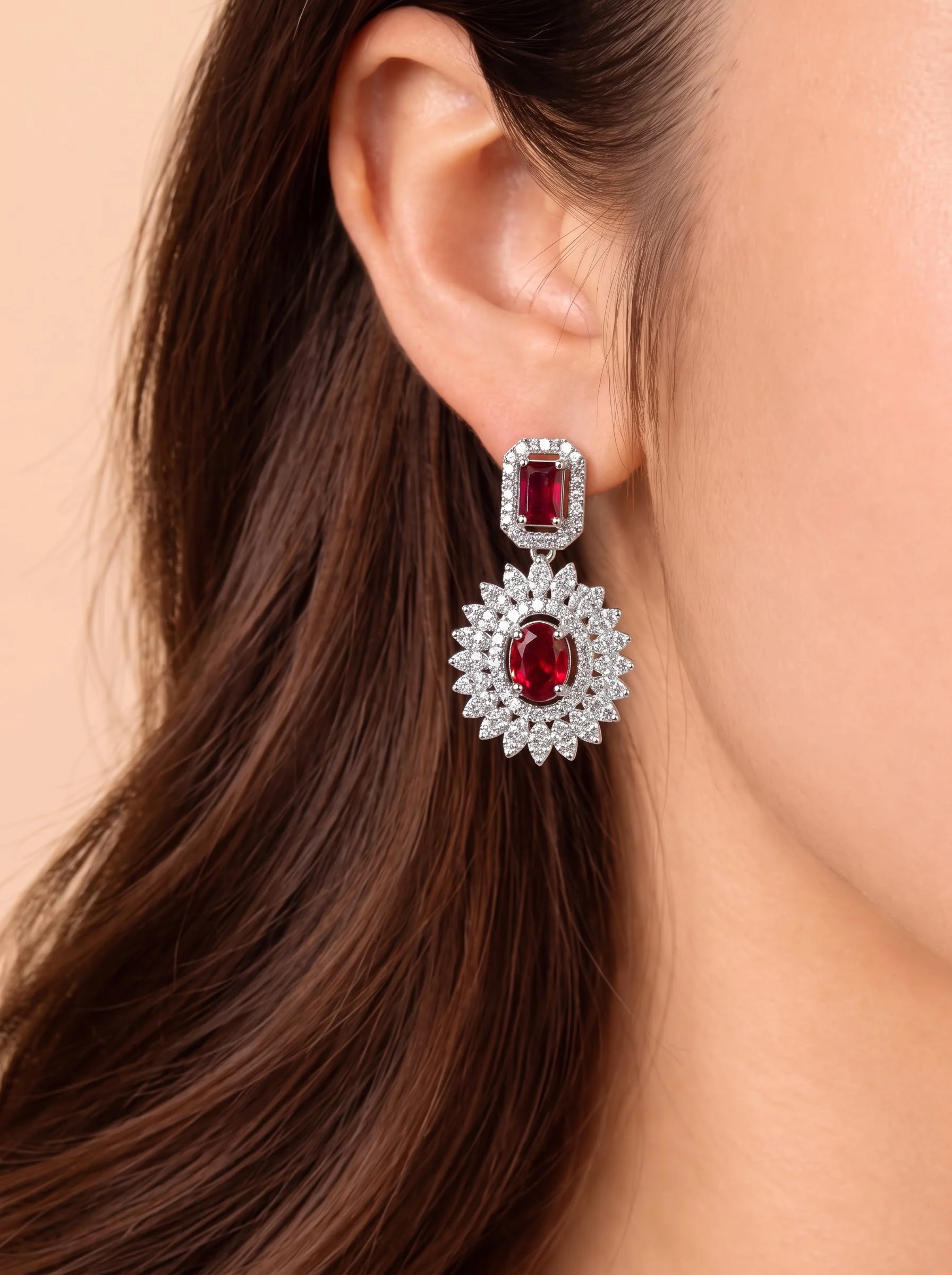 Gold Red Stone Earrings