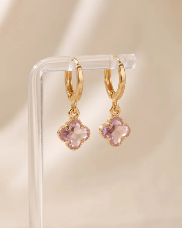 Golden Pink Clover Drop Earrings